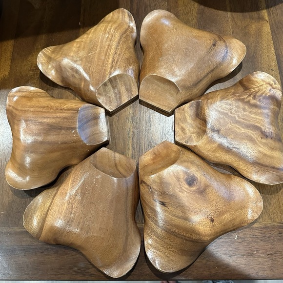 Vintage "Monkey Pod" carved wood Replacement Serving bowl set Of 6 - Picture 6 of 13